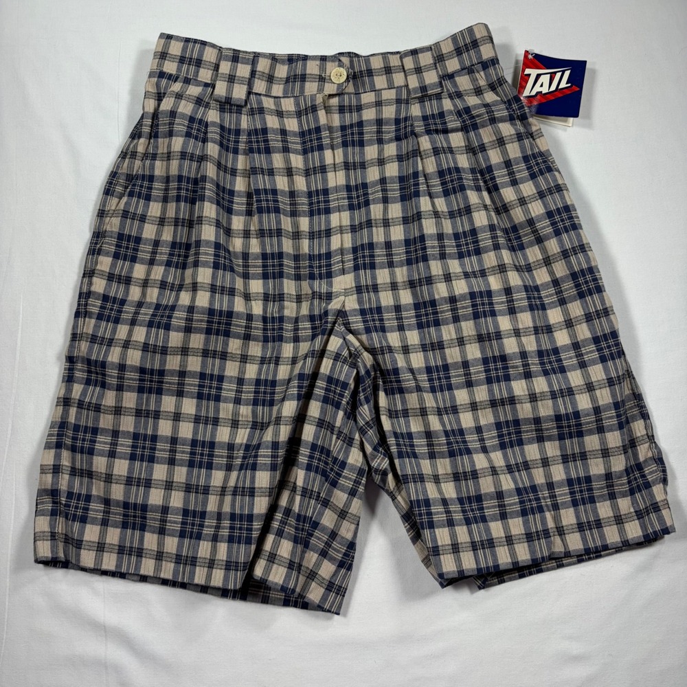 Tail Vintage Plaid Golf Shorts Ink Blue Tan Pleated High Rise 843152 Womens 8